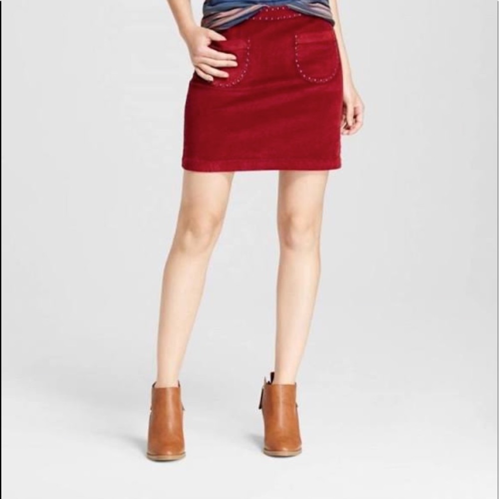Skirt Burgundy Velvet  by Mossimo Supply & Co. Studded Pockets. NWOT